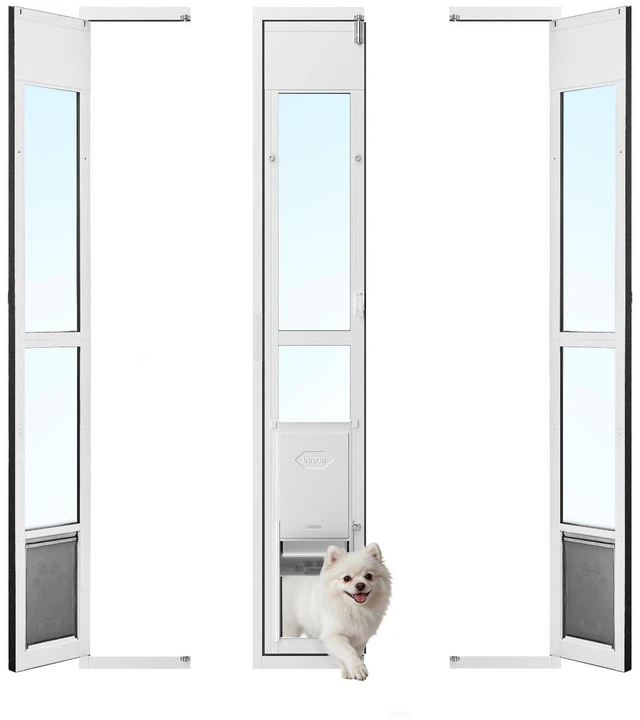 Main image of VEVOR Dog Door for Sliding Glass Door, 75 7/8" to 80 11/16" Adjustable Height, Aluminum Alloy Frame with Flap, Lock Design, for Medium-Sized Dogs, 180° Swing-Open Sliding Glass Pet Doors for Renters