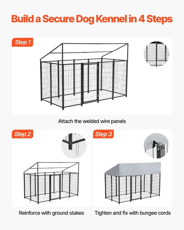 Alt view image 6 of 8 - VEVOR Outdoor Dog Kennel, 7.87 x 3.94 x 5.4 ft Large Dog Kennel with Secure Lock, Outside Dogs Enclosures with UV-Resistant & Waterproof Roof Cover, Heavy Duty Pet Crate Cage Run for Large Dogs