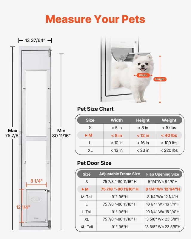 Alt view image 2 of 8 - VEVOR Dog Door for Sliding Glass Door, 75 7/8" to 80 11/16" Adjustable Height, Aluminum Alloy Frame with Flap, Lock Design, for Medium-Sized Dogs, 180° Swing-Open Sliding Glass Pet Doors for Renters