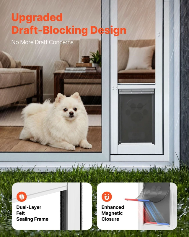 Alt view image 4 of 8 - VEVOR Dog Door for Sliding Glass Door, 75 7/8" to 80 11/16" Adjustable Height, Aluminum Alloy Frame with Flap, Lock Design, for Medium-Sized Dogs, 180° Swing-Open Sliding Glass Pet Doors for Renters