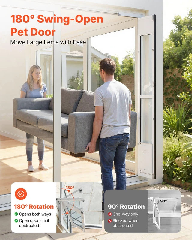 Alt view image 3 of 8 - VEVOR Dog Door for Sliding Glass Door, 75 7/8" to 80 11/16" Adjustable Height, Aluminum Alloy Frame with Flap, Lock Design, for Medium-Sized Dogs, 180° Swing-Open Sliding Glass Pet Doors for Renters