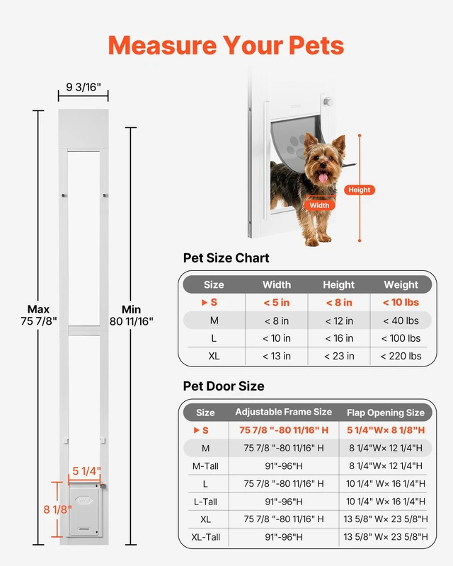 Alt view image 2 of 8 - VEVOR Dog Door for Sliding Glass Door, 75 7/8" to 80 11/16" Adjustable Height, Aluminum Alloy Frame with Flap and Rotating Hinge, Lock Design, for Small-Sized Dogs, Sliding Glass Pet Doors for Renters