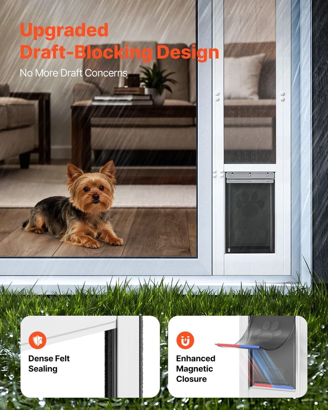 Alt view image 6 of 8 - VEVOR Dog Door for Sliding Glass Door, 75 7/8" to 80 11/16" Adjustable Height, Aluminum Alloy Frame with Flap and Rotating Hinge, Lock Design, for Small-Sized Dogs, Sliding Glass Pet Doors for Renters
