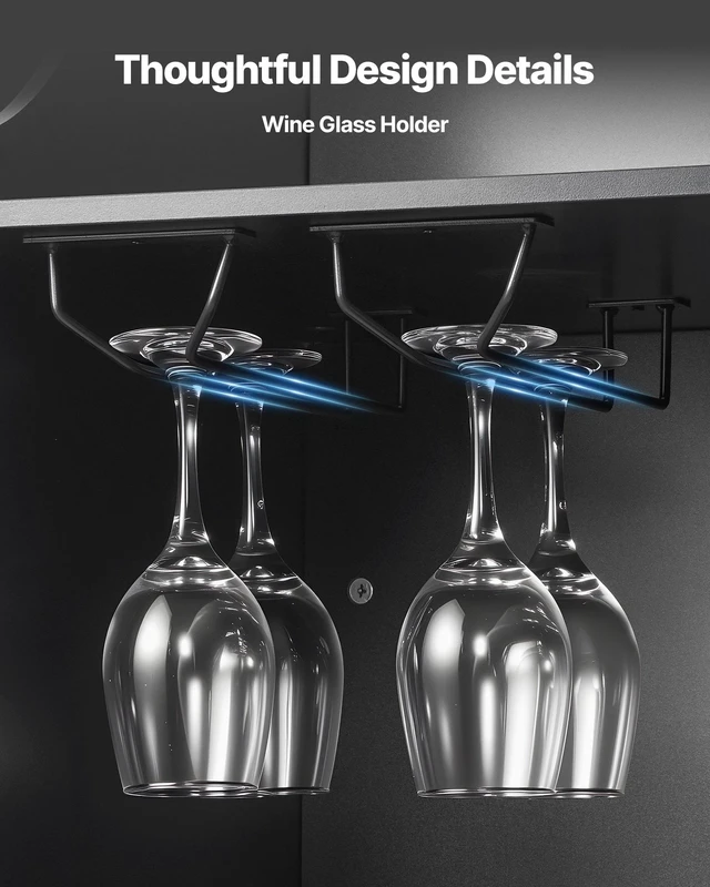 Alt view image 5 of 8 - VEVOR Home Bar Unit, L-Shaped Wine Bar Cabinet Table 4-Tier with Storage Shelves, Wine Glass Holder, 300 lbs Max Capacity, Wood Liquor Cabinet for Home, Kitchen, Living Room, Pub, Basement, Black