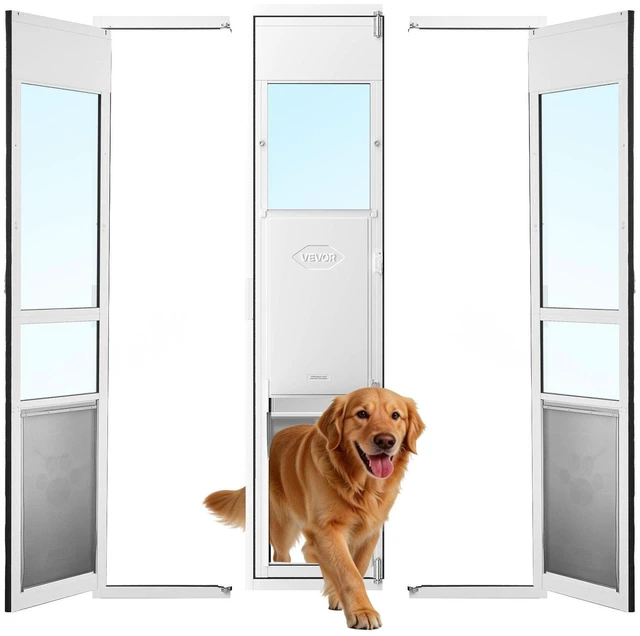 Main image of VEVOR Dog Door for Sliding Glass Door, 75 7/8" to 80 11/16" Adjustable Height, Aluminum Alloy Frame with Flap and Lock, for Extra Large-Sized Dogs, 180° Swing-Open Sliding Glass Pet Doors for Renters