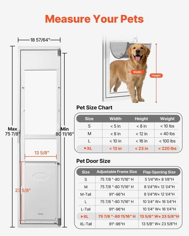 Alt view image 2 of 8 - VEVOR Dog Door for Sliding Glass Door, 75 7/8" to 80 11/16" Adjustable Height, Aluminum Alloy Frame with Flap and Lock, for Extra Large-Sized Dogs, 180° Swing-Open Sliding Glass Pet Doors for Renters