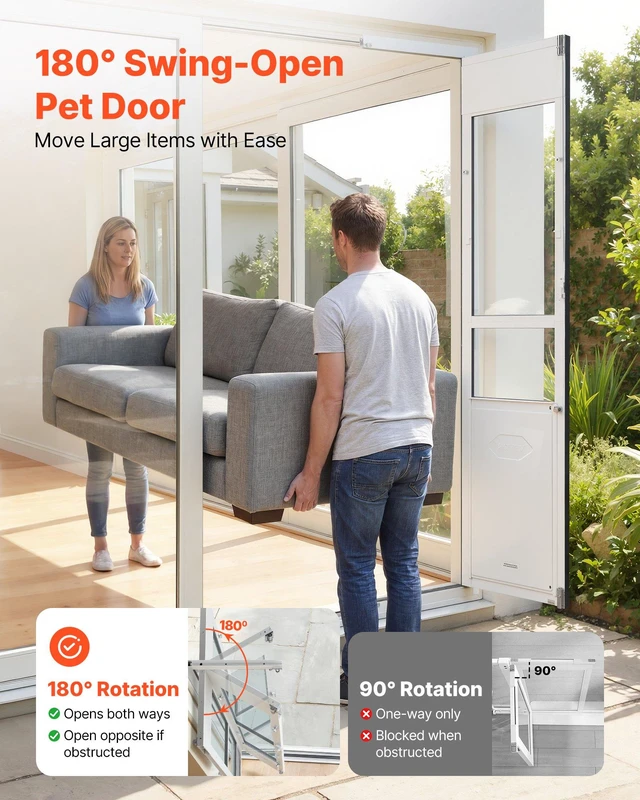 Alt view image 3 of 8 - VEVOR Dog Door for Sliding Glass Door, 75 7/8" to 80 11/16" Adjustable Height, Aluminum Alloy Frame with Flap and Lock, for Extra Large-Sized Dogs, 180° Swing-Open Sliding Glass Pet Doors for Renters