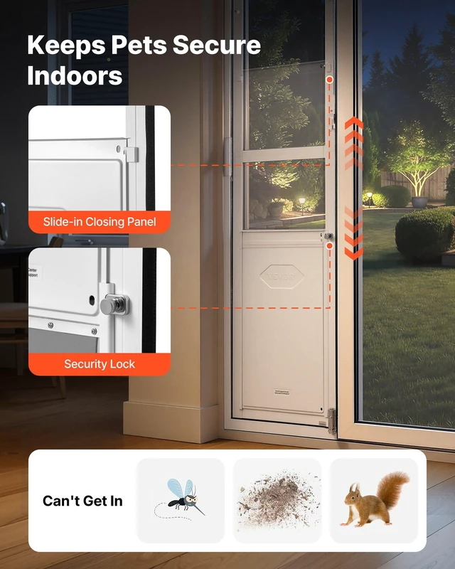 Alt view image 7 of 8 - VEVOR Dog Door for Sliding Glass Door, 75 7/8" to 80 11/16" Adjustable Height, Aluminum Alloy Frame with Flap and Lock, for Extra Large-Sized Dogs, 180° Swing-Open Sliding Glass Pet Doors for Renters