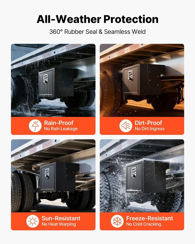 Alt view image 3 of 8 - VEVOR Underbody Truck Tool Box, 18 x 12 x 14 Inch Heavy Duty Steel Trailer Storage Box with Lock & Keys, Waterproof Trailer Storage Organizer Under Body Chest with T-Handle for Truck, Van, SUV, Black