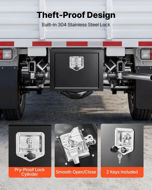 Alt view image 4 of 8 - VEVOR Underbody Truck Tool Box, 18 x 12 x 14 Inch Heavy Duty Steel Trailer Storage Box with Lock & Keys, Waterproof Trailer Storage Organizer Under Body Chest with T-Handle for Truck, Van, SUV, Black