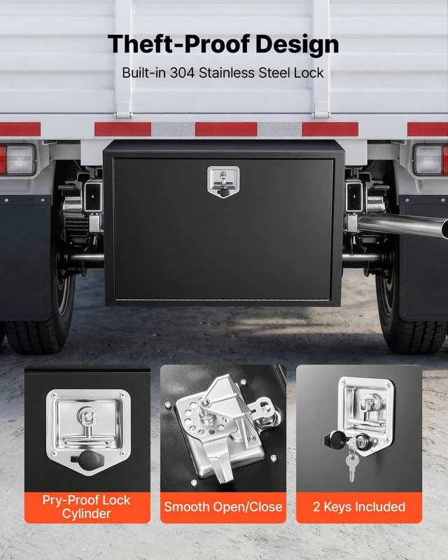 Alt view image 4 of 8 - VEVOR Underbody Truck Tool Box, 36 x 24 x 24 Inch Heavy Duty Steel Trailer Storage Box with Lock & Keys, Waterproof Trailer Storage Organizer Under Body Chest with T-Handle for Truck, Van, SUV, Black
