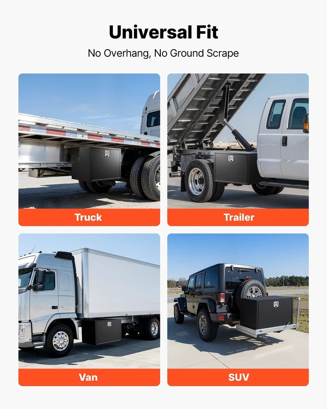 Alt view image 5 of 8 - VEVOR Underbody Truck Tool Box, 36 x 24 x 24 Inch Heavy Duty Steel Trailer Storage Box with Lock & Keys, Waterproof Trailer Storage Organizer Under Body Chest with T-Handle for Truck, Van, SUV, Black