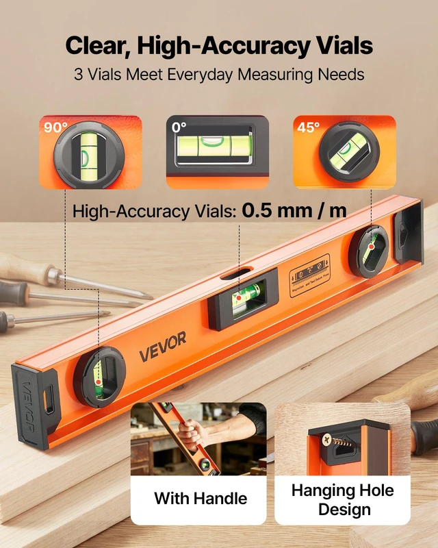 Alt view image 3 of 8 - VEVOR Magnetic Level Set, 4-Piece Included 16/24/36/48 in, Aluminum Alloy I-Beam Bubble Leveler with Clear 3 Green Vials & Hanging Hole, Level Tool Ideal for Hanging Pictures, Home Improvement & DIY