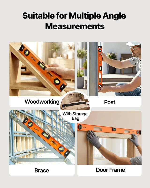 Alt view image 6 of 8 - VEVOR Magnetic Level Set, 4-Piece Included 16/24/36/48 in, Aluminum Alloy I-Beam Bubble Leveler with Clear 3 Green Vials & Hanging Hole, Level Tool Ideal for Hanging Pictures, Home Improvement & DIY