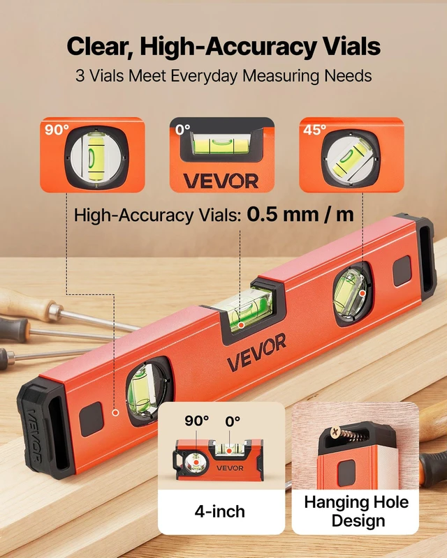 Alt view image 3 of 8 - VEVOR Torpedo Level, 4-Piece Included 4/12/24/40 in, Magnetic Leveler Tool Set Aluminum Alloy, with Clear 3 Green Vials, Hanging Hole, Box Beam Multi-angle Measurement for Construction Home Renovation