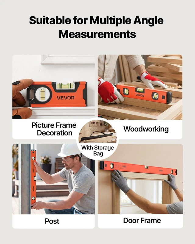 Alt view image 6 of 8 - VEVOR Torpedo Level, 4-Piece Included 4/12/24/40 in, Magnetic Leveler Tool Set Aluminum Alloy, with Clear 3 Green Vials, Hanging Hole, Box Beam Multi-angle Measurement for Construction Home Renovation