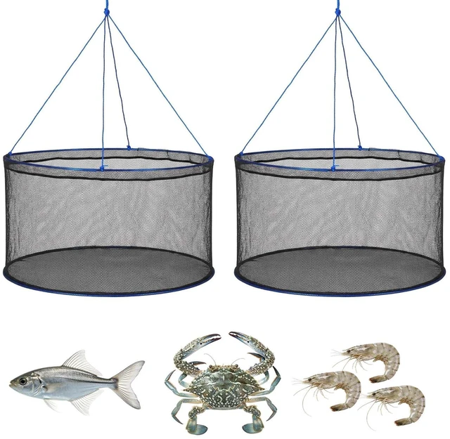 Main image of VEVOR Foldable Fishing Net, Landing Fishing Pier Nets, Portable Drop Net for Pulling up Fish, Durable and Fish-friendly, with Rope and Storage Bag, for Minnows, Crawfish, Shrimp, Crab