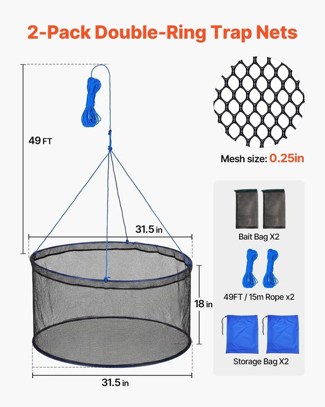 Alt view image 2 of 8 - VEVOR Foldable Fishing Net, Landing Fishing Pier Nets, Portable Drop Net for Pulling up Fish, Durable and Fish-friendly, with Rope and Storage Bag, for Minnows, Crawfish, Shrimp, Crab