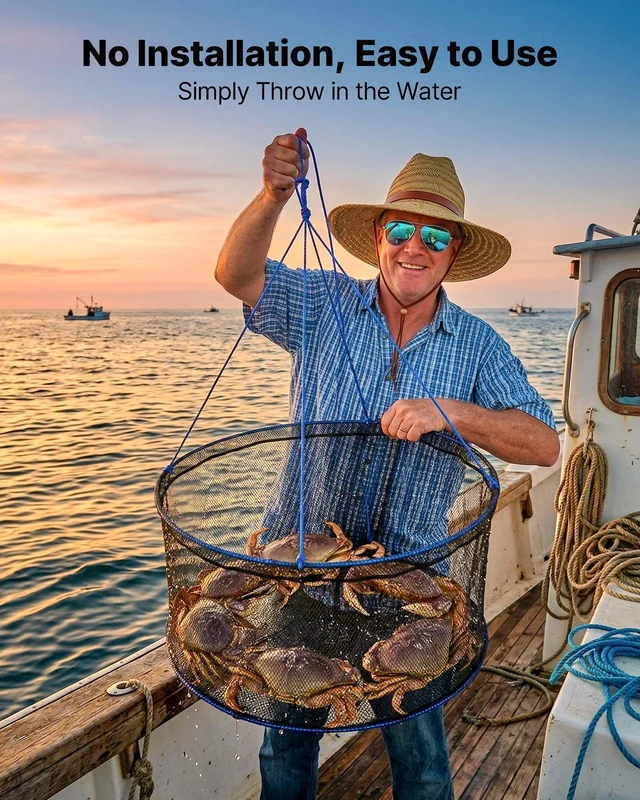 Alt view image 5 of 8 - VEVOR Foldable Fishing Net, Landing Fishing Pier Nets, Portable Drop Net for Pulling up Fish, Durable and Fish-friendly, with Rope and Storage Bag, for Minnows, Crawfish, Shrimp, Crab
