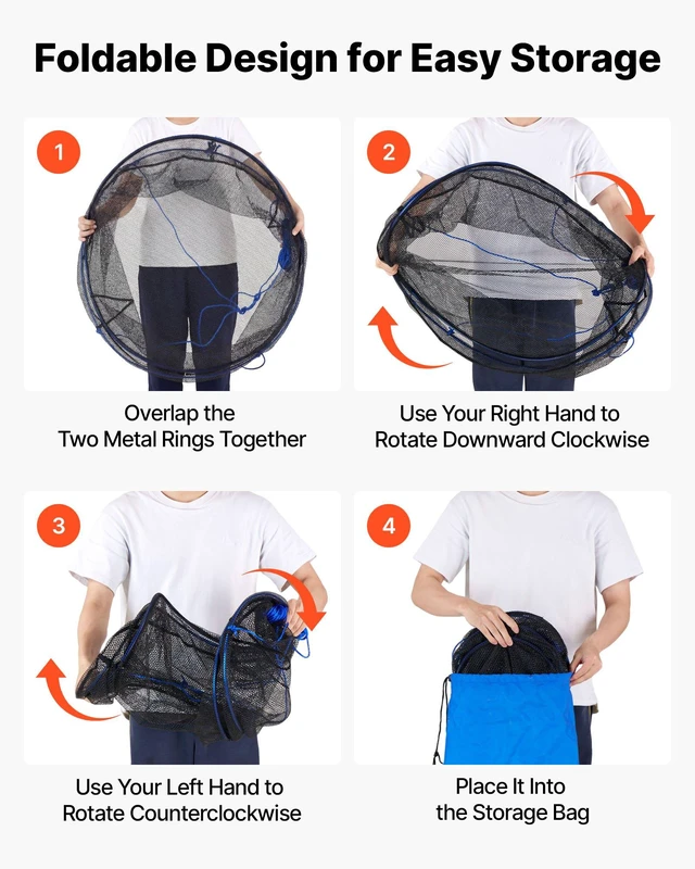 Alt view image 6 of 8 - VEVOR Foldable Fishing Net, Landing Fishing Pier Nets, Portable Drop Net for Pulling up Fish, Durable and Fish-friendly, with Rope and Storage Bag, for Minnows, Crawfish, Shrimp, Crab