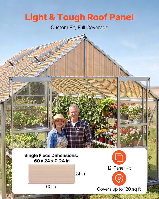 Alt view image 2 of 8 - VEVOR Roof Panels, 12Pcs Polycarbonate Roofing Panels Double Layer, High Impact Corrugated Plastic Greenhouse Replacement Cover, Waterproof for Gazebos, Chicken Coops, Home, Garden (5' x 2' x 0.24")