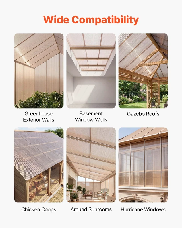 Alt view image 6 of 8 - VEVOR Roof Panels, 12Pcs Polycarbonate Roofing Panels Double Layer, High Impact Corrugated Plastic Greenhouse Replacement Cover, Waterproof for Gazebos, Chicken Coops, Home, Garden (5' x 2' x 0.24")