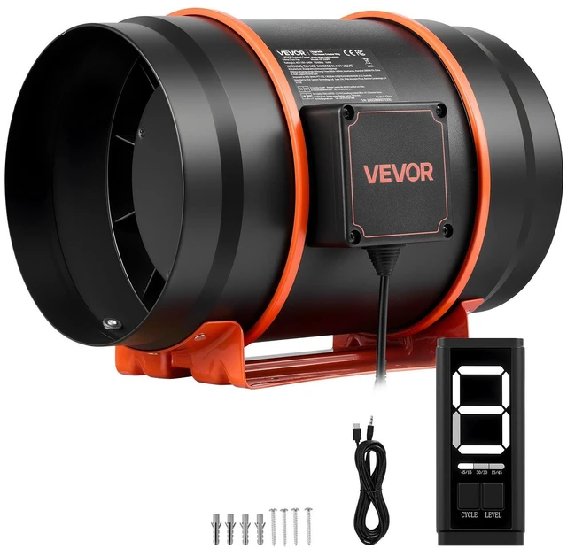 Main image of VEVOR Inline Duct Fan, 807 CFM 8 inch EC Motor Ventilation Fan with 3-Speed Circulation, 10-Speed PWM Controller, Timer-Controlled Operation, Cooling for Grow Tents, Indoor Gardening, Hydroponics