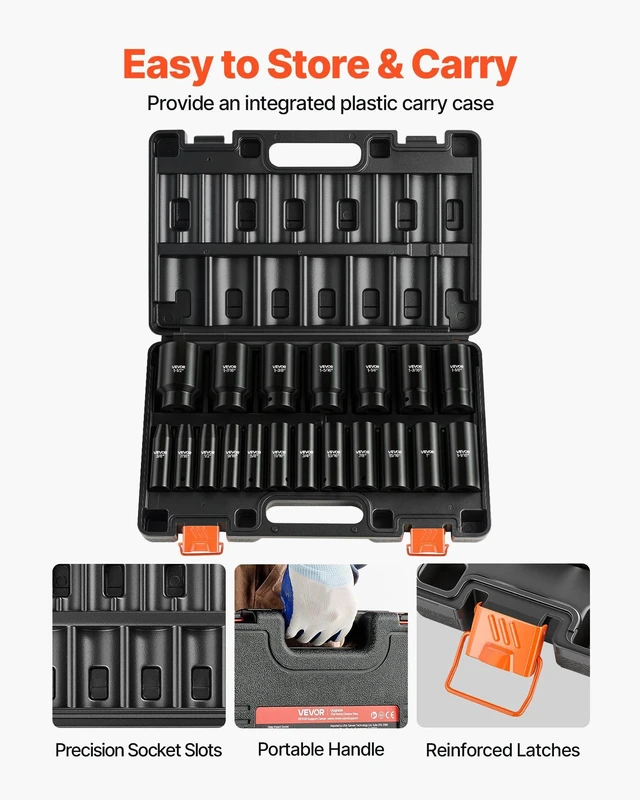 Alt view image 6 of 8 - VEVOR Impact Socket Set, 1/2" 19 Piece Impact Sockets, Deep Socket, 6-Point Sockets, 1/2" Drive Set 3/8" to 1-1/2", Cr-V Rugged Construction, Easy to Identify, with a Sturdy Storage Case, for Vehicles