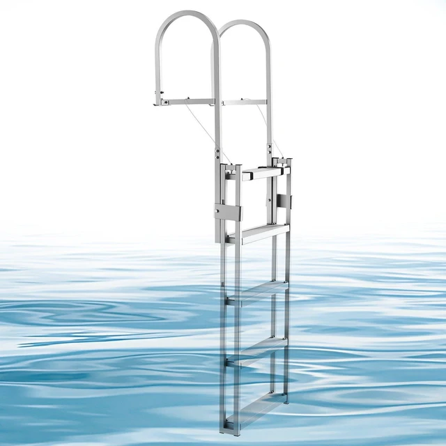 Main image of VEVOR Retractable Dock Ladder, 5 Steps, Aluminum Alloy Pontoon Boat Swim Ladder, with Non-Slip Wide Steps, 350 lbs Weight Capacity, Adjustable Height, for Lake Swimming, Pool, Boat, Marine Boarding