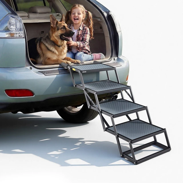 Main image of VEVOR Dog Stairs for Car, 4 Steps Extra Wide Foldable Dog Ramp for Large Dogs with Non-Slip Surface, Portable Lightweight Pet Stairs Ladder for Car, SUV, Truck, High Bed, Sofa, Support up to 400 lbs