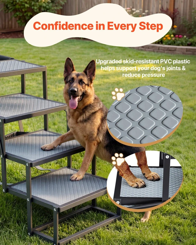 Alt view image 4 of 8 - VEVOR Dog Stairs for Car, 4 Steps Extra Wide Foldable Dog Ramp for Large Dogs with Non-Slip Surface, Portable Lightweight Pet Stairs Ladder for Car, SUV, Truck, High Bed, Sofa, Support up to 400 lbs