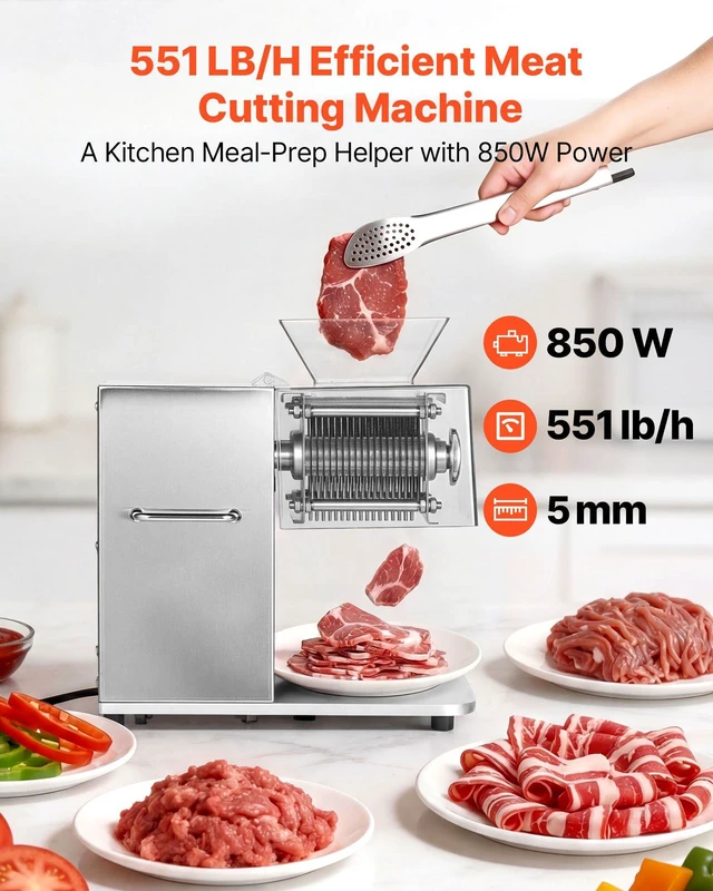 Alt view image 2 of 8 - VEVOR Meat Cutting Machine, 850W Commercial Slicer, 5mm Heavy Duty Stainless Steel Blade Shredder for Boneless Meat Soft Vegetables, Electric Food Slicers for Kitchen Restaurant Supermarket