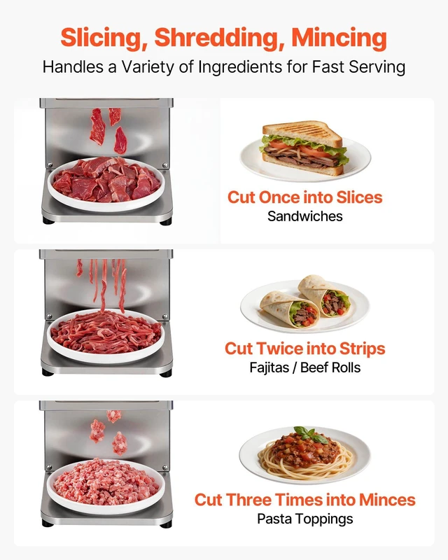 Alt view image 3 of 8 - VEVOR Meat Cutting Machine, 850W Commercial Slicer, 5mm Heavy Duty Stainless Steel Blade Shredder for Boneless Meat Soft Vegetables, Electric Food Slicers for Kitchen Restaurant Supermarket