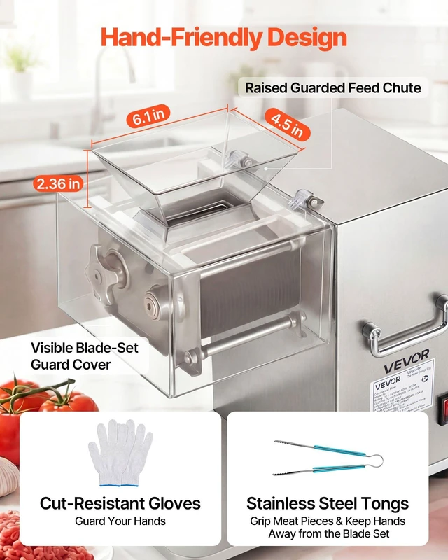 Alt view image 4 of 8 - VEVOR Meat Cutting Machine, 850W Commercial Slicer, 5mm Heavy Duty Stainless Steel Blade Shredder for Boneless Meat Soft Vegetables, Electric Food Slicers for Kitchen Restaurant Supermarket