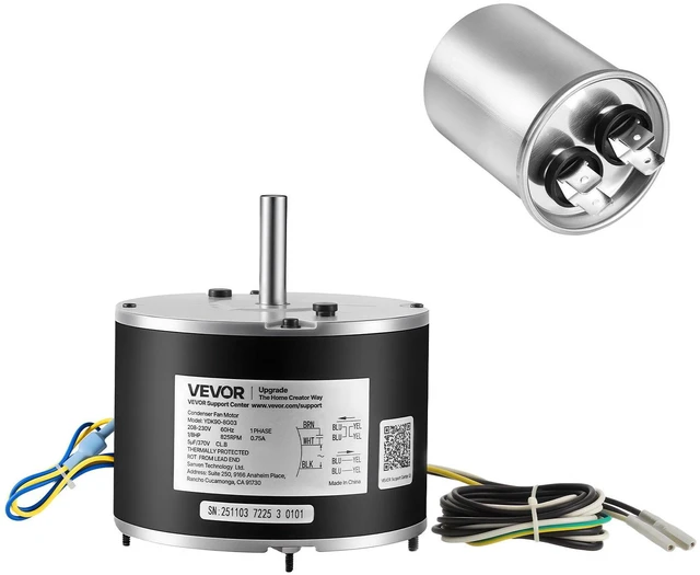 Main image of VEVOR Condenser Fan Motor with Capacitor, 1/8HP 825RPM 208-230V, Replacement for GE Genteq Carrier Bryant Payne 5KCP39KFUA99S D159176P01 X70370245010 X70370245-01 5KCP39GGV570S