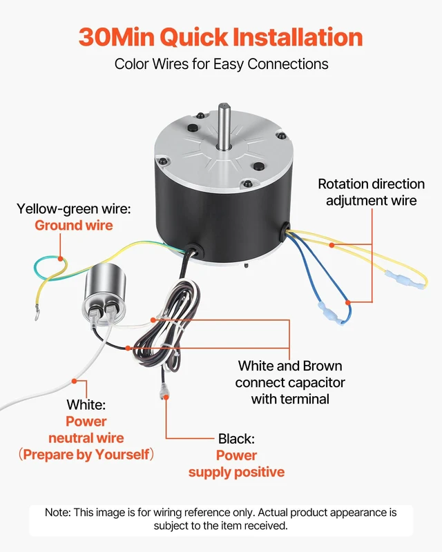 Alt view image 5 of 8 - VEVOR Condenser Fan Motor with Capacitor, 1/8HP 825RPM 208-230V, Replacement for GE Genteq Carrier Bryant Payne 5KCP39KFUA99S D159176P01 X70370245010 X70370245-01 5KCP39GGV570S