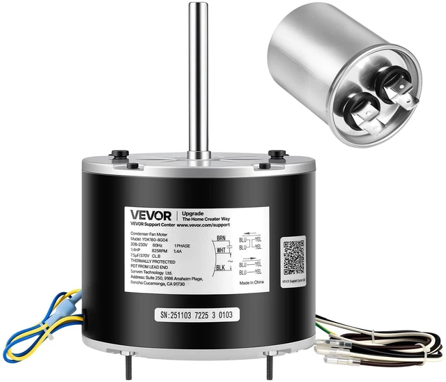 Main image of VEVOR Condenser Fan Motor with Capacitor, 1/4HP 825RPM 208-230V, Compatible with GE Genteq 5KCP39LFBE31S 5KCP39LFY534AS, Lennox 12Y65 (92W75), Carrier HC39GE242 HB39GQ232, Amana Janitrol 0131M00014PS