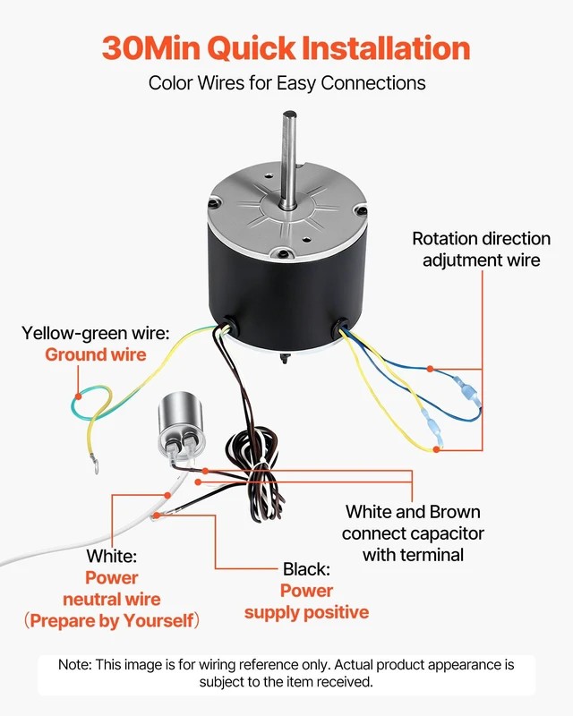 Alt view image 5 of 8 - VEVOR Condenser Fan Motor with Capacitor, 1/4HP 825RPM 208-230V, Compatible with GE Genteq 5KCP39LFBE31S 5KCP39LFY534AS, Lennox 12Y65 (92W75), Carrier HC39GE242 HB39GQ232, Amana Janitrol 0131M00014PS