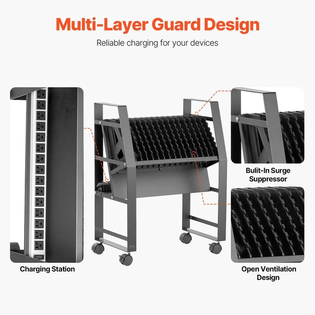 Alt view image 3 of 8 - VEVOR Charging Cart, 16 Device Mobile Open Charging Station, Up to 15.6 in Screen Size, Office and Classroom Mobile Charging Cart, for Chromebook, Tablet and Laptop