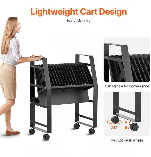 Alt view image 5 of 8 - VEVOR Charging Cart, 16 Device Mobile Open Charging Station, Up to 15.6 in Screen Size, Office and Classroom Mobile Charging Cart, for Chromebook, Tablet and Laptop