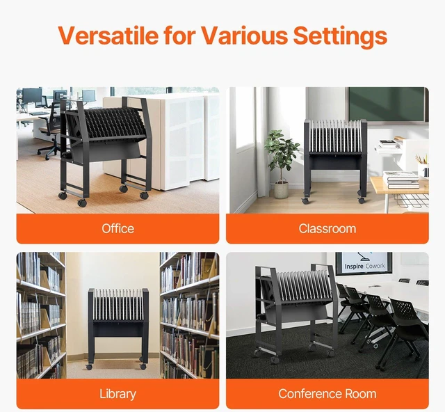 Alt view image 6 of 8 - VEVOR Charging Cart, 16 Device Mobile Open Charging Station, Up to 15.6 in Screen Size, Office and Classroom Mobile Charging Cart, for Chromebook, Tablet and Laptop