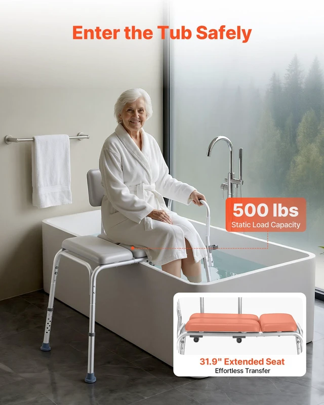 Alt view image 2 of 8 - VEVOR Tub Transfer Bench for Bathtub, 500 lbs Weight Capacity Heavy Duty Shower Chair with Arm and Backrest, Height Adjustable Bathroom Shower Bench Bath Seat for Adults, Seniors, Elderly and Disabled