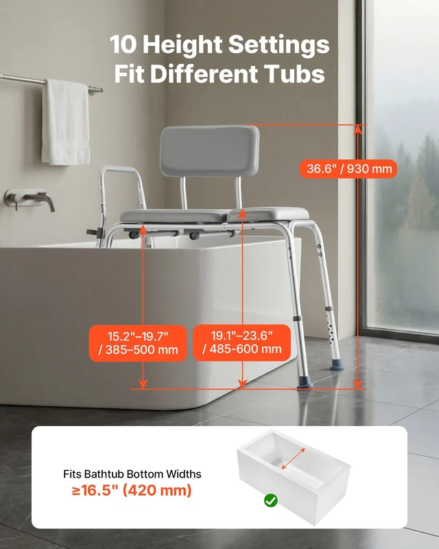 Alt view image 3 of 8 - VEVOR Tub Transfer Bench for Bathtub, 500 lbs Weight Capacity Heavy Duty Shower Chair with Arm and Backrest, Height Adjustable Bathroom Shower Bench Bath Seat for Adults, Seniors, Elderly and Disabled