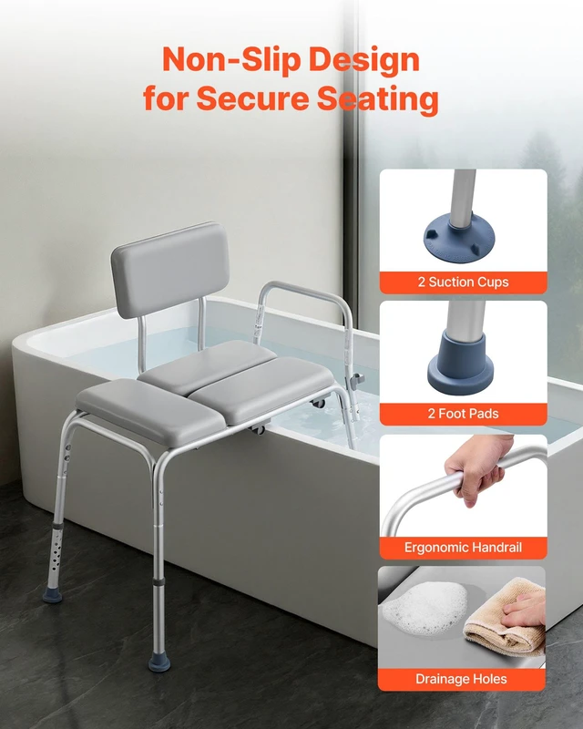 Alt view image 4 of 8 - VEVOR Tub Transfer Bench for Bathtub, 500 lbs Weight Capacity Heavy Duty Shower Chair with Arm and Backrest, Height Adjustable Bathroom Shower Bench Bath Seat for Adults, Seniors, Elderly and Disabled