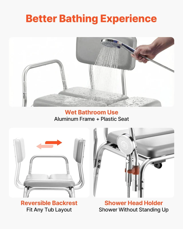 Alt view image 5 of 8 - VEVOR Tub Transfer Bench for Bathtub, 500 lbs Weight Capacity Heavy Duty Shower Chair with Arm and Backrest, Height Adjustable Bathroom Shower Bench Bath Seat for Adults, Seniors, Elderly and Disabled