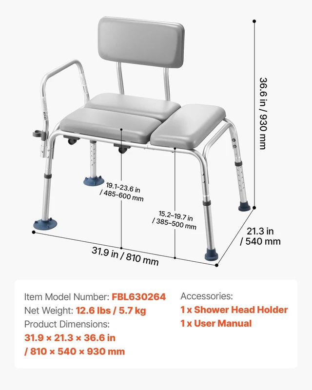 Alt view image 7 of 8 - VEVOR Tub Transfer Bench for Bathtub, 500 lbs Weight Capacity Heavy Duty Shower Chair with Arm and Backrest, Height Adjustable Bathroom Shower Bench Bath Seat for Adults, Seniors, Elderly and Disabled