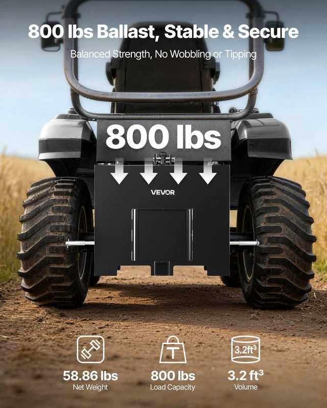 Alt view image 4 of 8 - VEVOR Ballast Box, 3-Point Category 1 Tractor Ballast of 800 lbs Capacity, with Standard 2 Inch Hitch Receiver, Heavy-Duty Steel 3.2 ft³ Large Volume Durable Loader Attachment with Sliding Door, Black