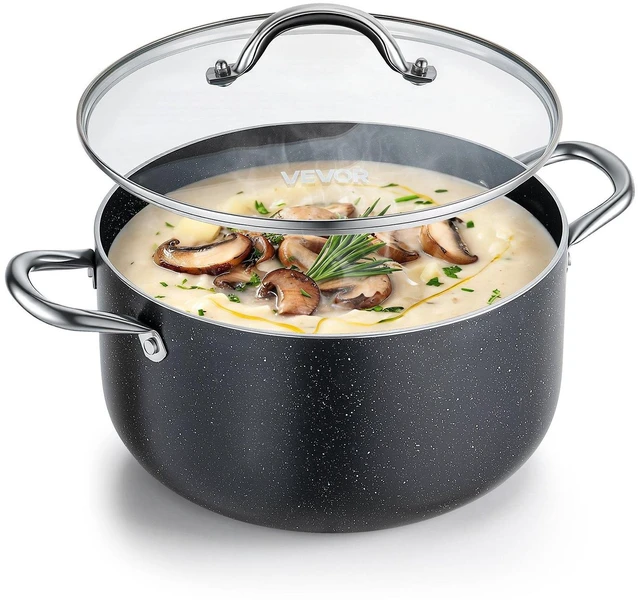 Main image of VEVOR Aluminum Stock Pot, 8-Quart Nonstick Ceramic Coated Pot with Glass Lid, PFOA-Free, PFAS-Free, Compatible with Gas Stoves, Induction Cooktops, Electric Stoves, for Soups, Stews, and Pasta