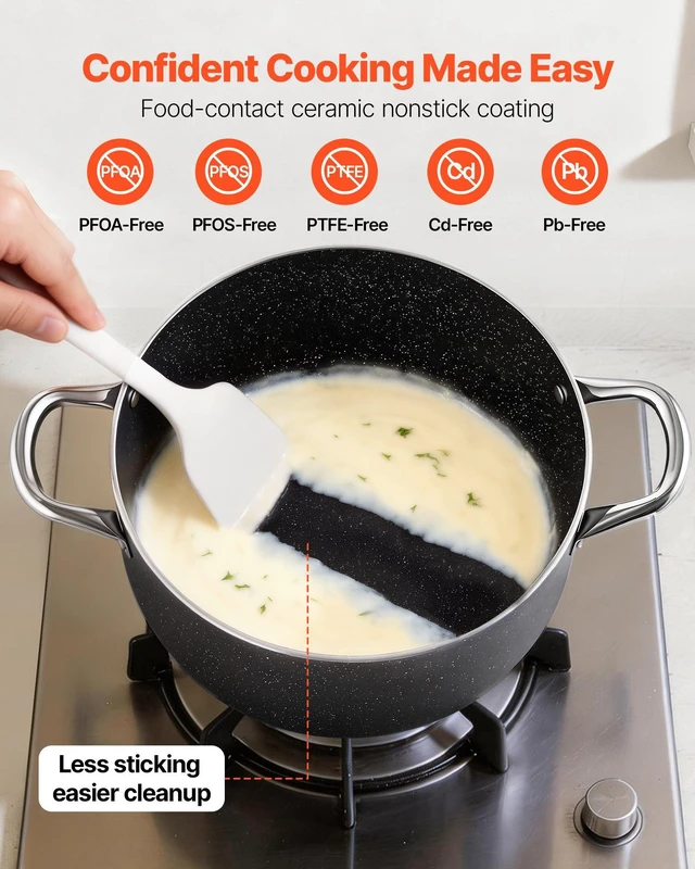 Alt view image 2 of 8 - VEVOR Aluminum Stock Pot, 8-Quart Nonstick Ceramic Coated Pot with Glass Lid, PFOA-Free, PFAS-Free, Compatible with Gas Stoves, Induction Cooktops, Electric Stoves, for Soups, Stews, and Pasta