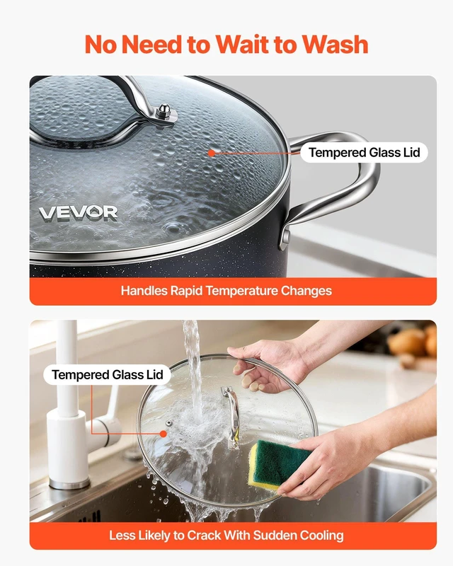 Alt view image 6 of 8 - VEVOR Aluminum Stock Pot, 8-Quart Nonstick Ceramic Coated Pot with Glass Lid, PFOA-Free, PFAS-Free, Compatible with Gas Stoves, Induction Cooktops, Electric Stoves, for Soups, Stews, and Pasta